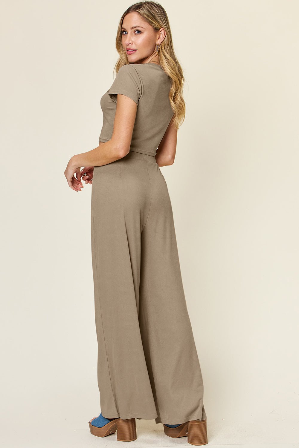 Double Take Full Size Round Neck Top and Pants Set – Mocha Apparel for Double Take (6 view)