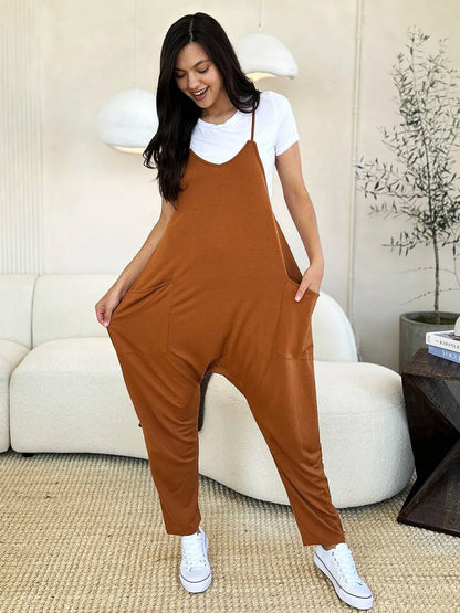 Double Take Full Size Sleeveless V - Neck Pocketed Jumpsuit – Caramel Apparel by Double Take