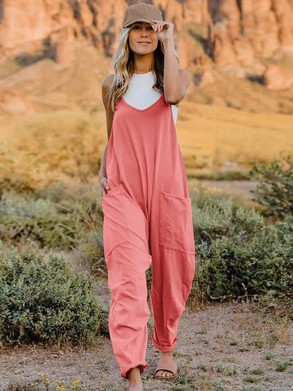 Double Take Full Size Sleeveless V - Neck Pocketed Jumpsuit – Coral Apparel by Double Take