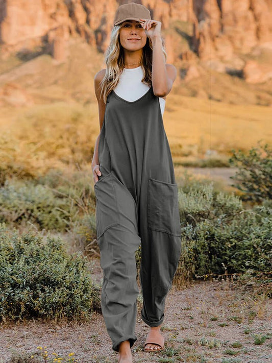 Double Take Full Size Sleeveless V - Neck Pocketed Jumpsuit – Dark Gray Apparel by Double Take