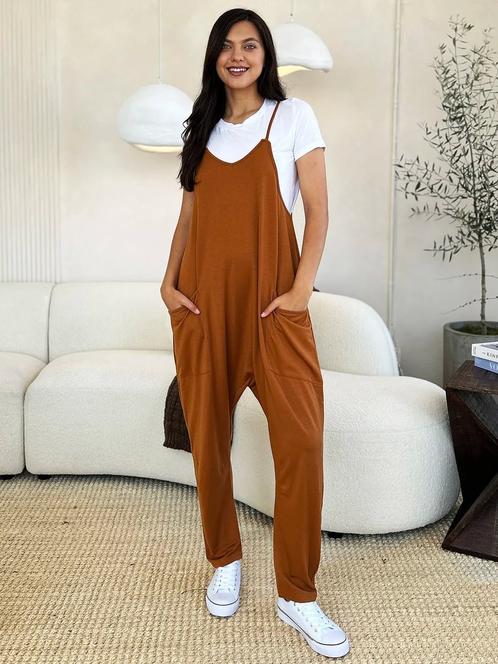 Double Take Full Size Sleeveless V - Neck Pocketed Jumpsuit – Caramel Apparel by Double Take