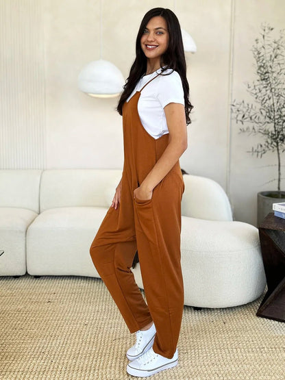 Double Take Full Size Sleeveless V - Neck Pocketed Jumpsuit – Caramel Apparel by Double Take