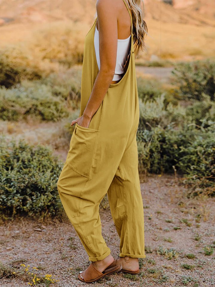 Double Take Full Size Sleeveless V - Neck Pocketed Jumpsuit – Yellow Apparel by Double Take