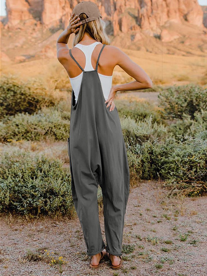 Double Take Full Size Sleeveless V - Neck Pocketed Jumpsuit – Dark Gray Apparel by Double Take