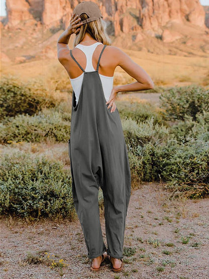 Double Take Full Size Sleeveless V - Neck Pocketed Jumpsuit – Dark Gray Apparel by Double Take