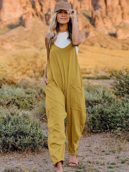 Double Take Full Size Sleeveless V - Neck Pocketed Jumpsuit – Yellow Apparel by Double Take