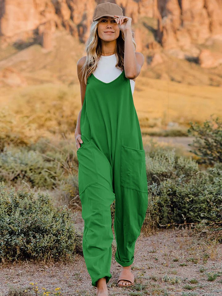 Double Take Full Size Sleeveless V - Neck Pocketed Jumpsuit – Green Apparel by Double Take