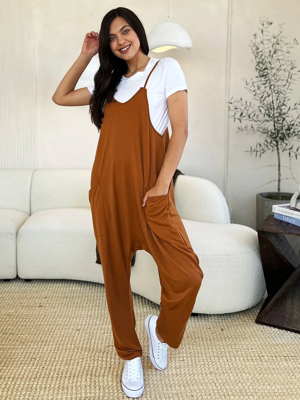 Double Take Full Size Sleeveless V - Neck Pocketed Jumpsuit – Caramel Apparel by Double Take