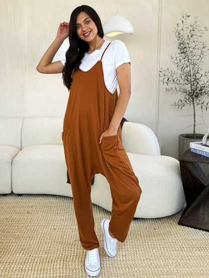 Double Take Full Size Sleeveless V - Neck Pocketed Jumpsuit – Caramel Apparel by Double Take