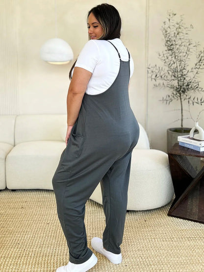 Double Take Full Size Sleeveless V - Neck Pocketed Jumpsuit – Dark Gray Apparel by Double Take