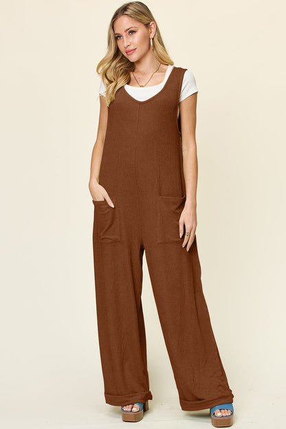 Double Take Full Size Texture Sleeveless Wide Leg Jumpsuit – Caramel Apparel by Double Take