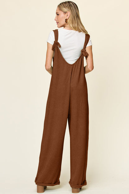 Double Take Full Size Texture Sleeveless Wide Leg Jumpsuit – Caramel Apparel by Double Take