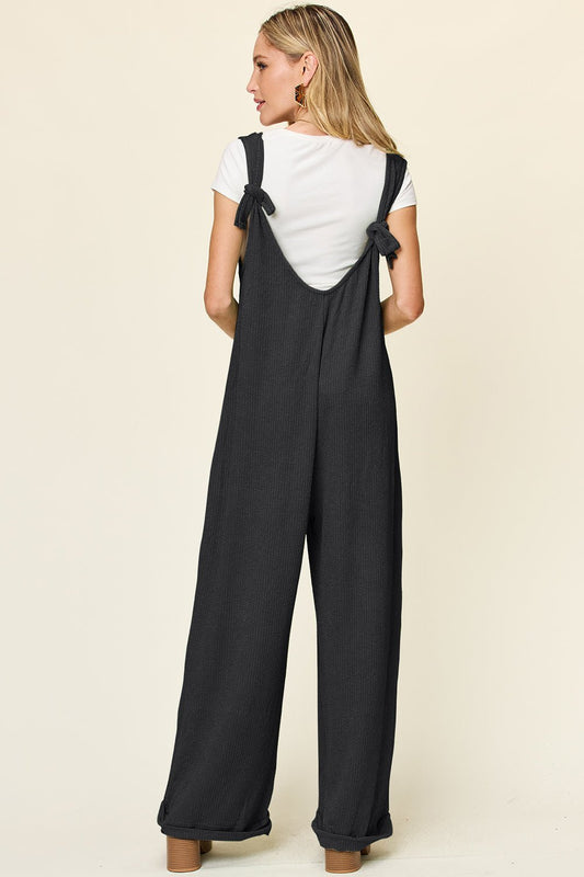 Double Take Full Size Texture Sleeveless Wide Leg Jumpsuit – Black Apparel by Double Take