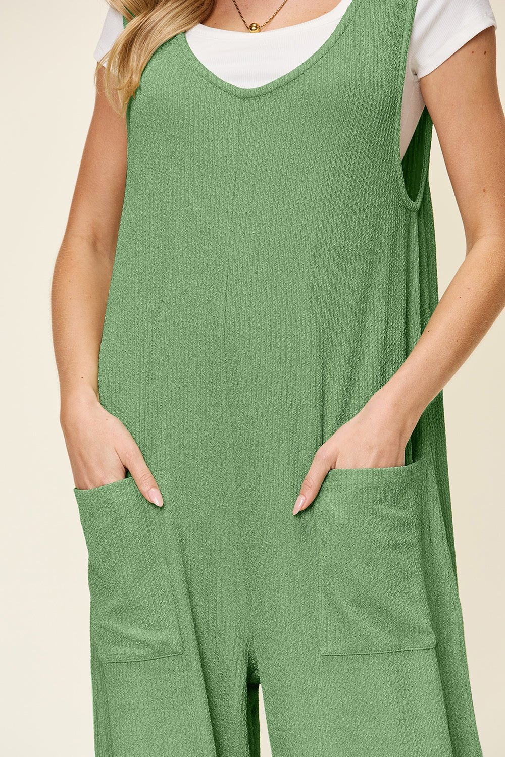Double Take Full Size Texture Sleeveless Wide Leg Jumpsuit – Light Green Apparel by Double Take