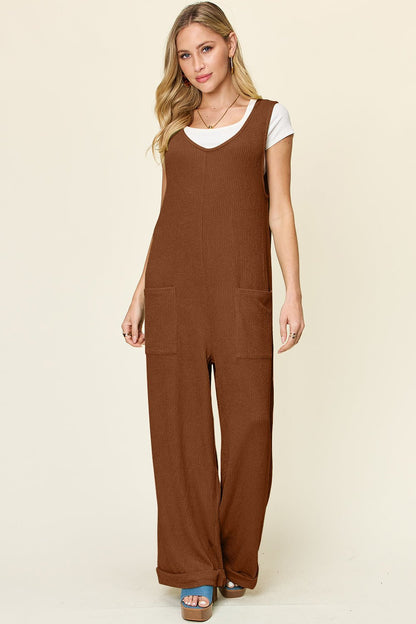 Double Take Full Size Texture Sleeveless Wide Leg Jumpsuit – Caramel Apparel by Double Take