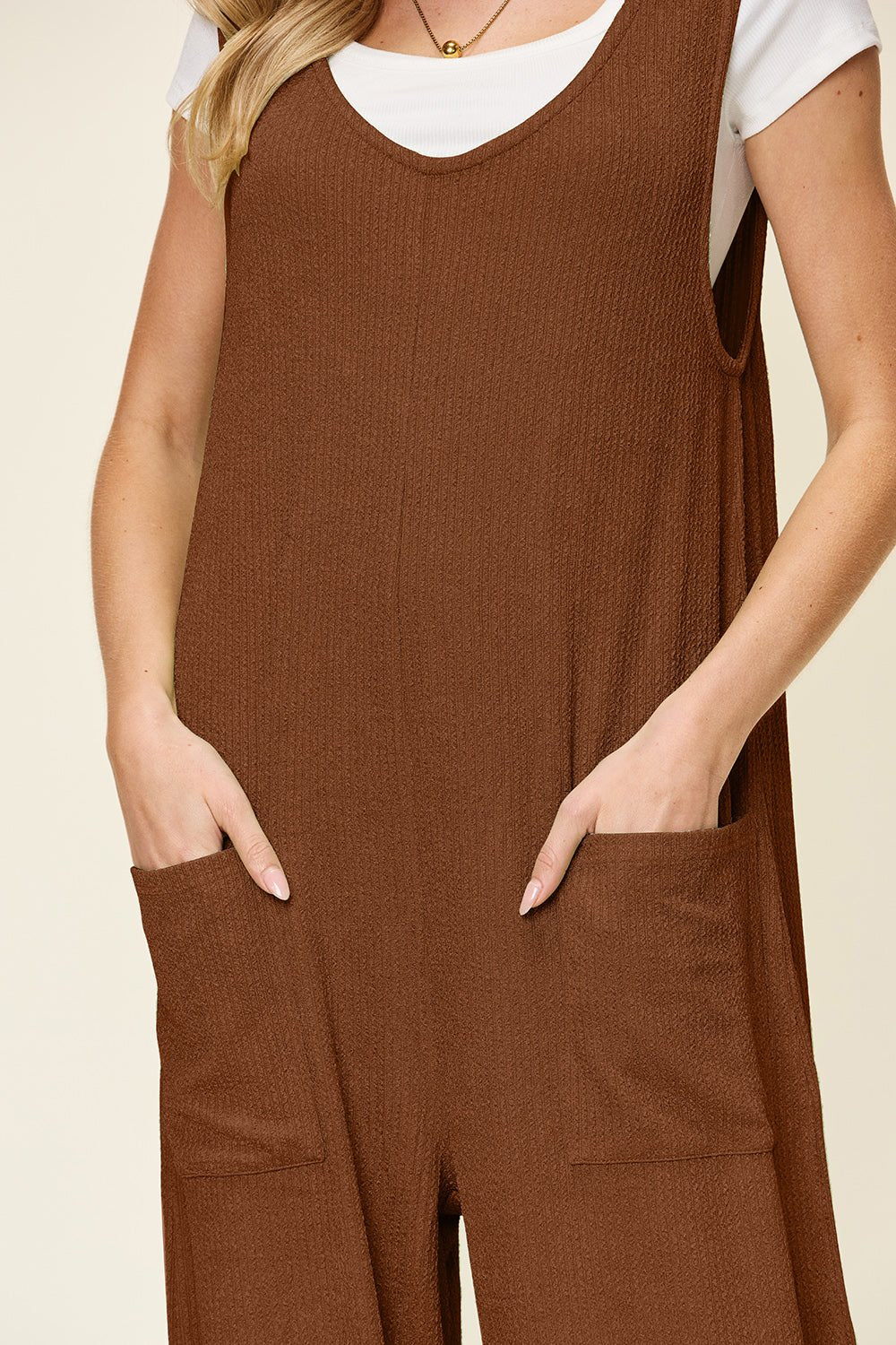 Double Take Full Size Texture Sleeveless Wide Leg Jumpsuit – Caramel Apparel by Double Take