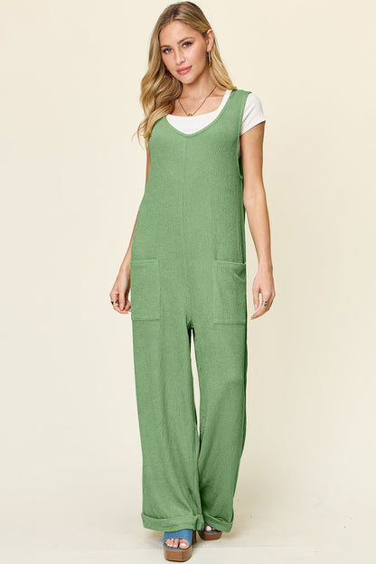 Double Take Full Size Texture Sleeveless Wide Leg Jumpsuit – Light Green Apparel by Double Take