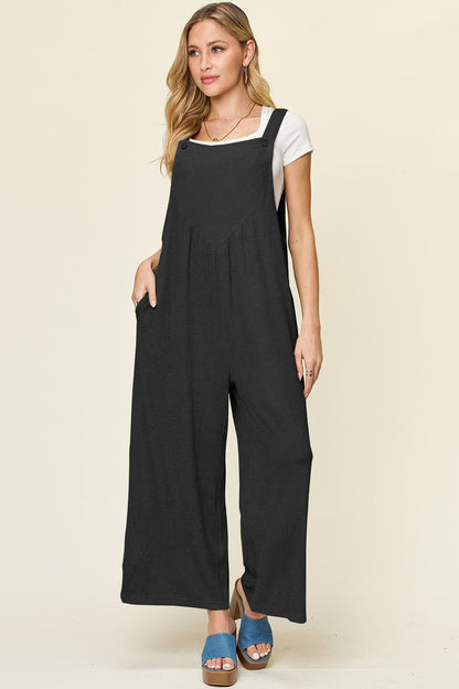 Double Take Full Size Texture Sleeveless Wide Leg Overall – Black Apparel by Double Take