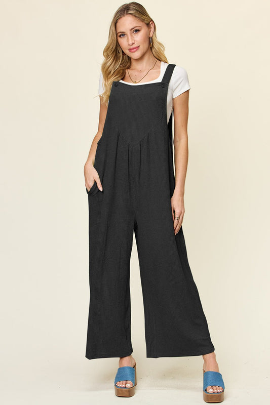Double Take Full Size Texture Sleeveless Wide Leg Overall – Black Apparel by Double Take