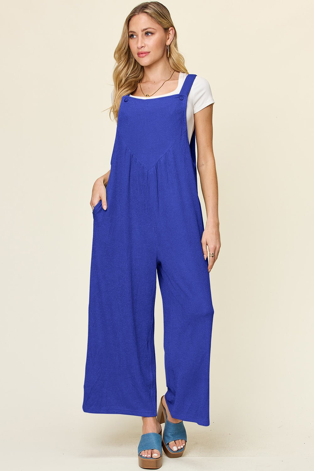 Double Take Full Size Texture Sleeveless Wide Leg Overall – Royal Blue Apparel by Double Take