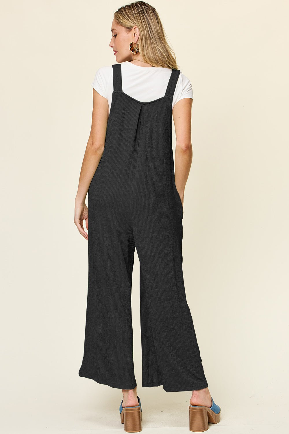 Double Take Full Size Texture Sleeveless Wide Leg Overall – Black Apparel by Double Take