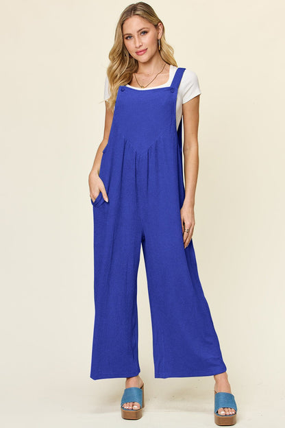 Double Take Full Size Texture Sleeveless Wide Leg Overall – Royal Blue Apparel by Double Take