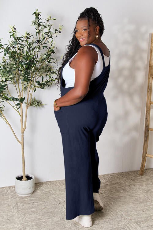 Double Take Full Size Wide Strap Overall with Pockets – Dark Navy by Double Take