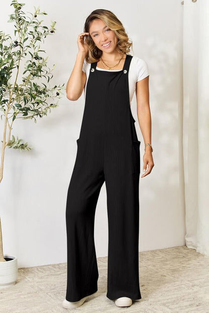 Double Take Full Size Wide Strap Overall with Pockets – Black by Double Take