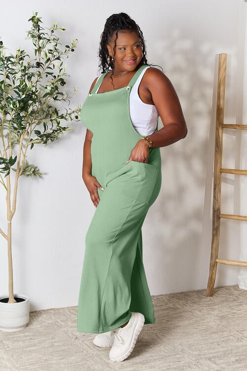Double Take Full Size Wide Strap Overall with Pockets – Gum Leaf by Double Take
