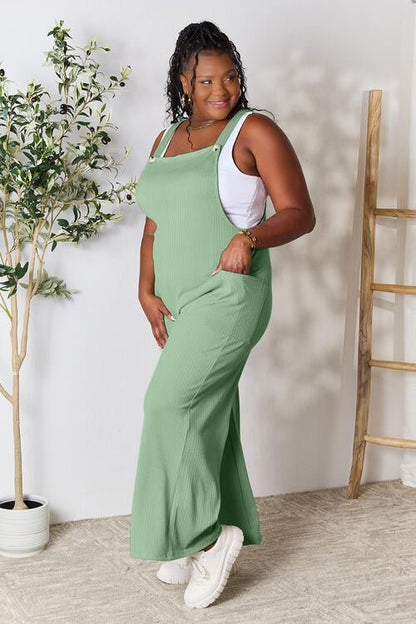 Double Take Full Size Wide Strap Overall with Pockets – Gum Leaf by Double Take