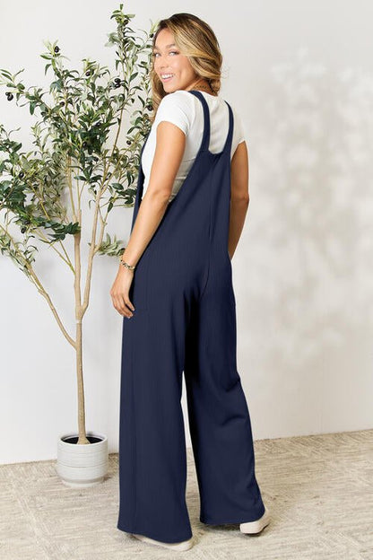Double Take Full Size Wide Strap Overall with Pockets – Dark Navy by Double Take
