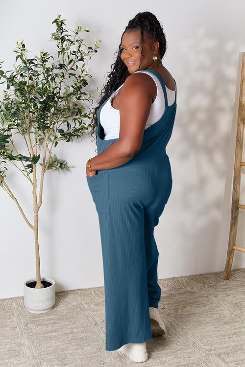 Double Take Full Size Wide Strap Overall with Pockets – French Blue by Double Take