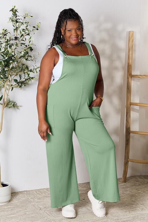 Double Take Full Size Wide Strap Overall with Pockets – Gum Leaf by Double Take