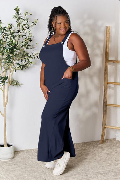 Double Take Full Size Wide Strap Overall with Pockets – Dark Navy by Double Take
