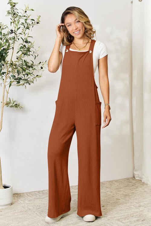 Double Take Full Size Wide Strap Overall with Pockets – Ochre by Double Take