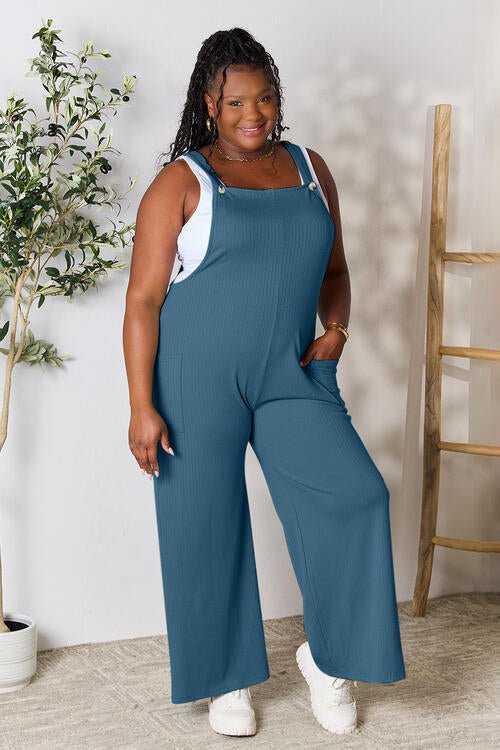 Double Take Full Size Wide Strap Overall with Pockets – French Blue by Double Take