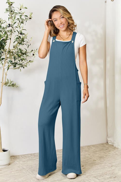 Double Take Full Size Wide Strap Overall with Pockets – French Blue by Double Take