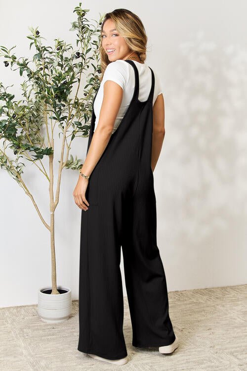 Double Take Full Size Wide Strap Overall with Pockets – Black by Double Take