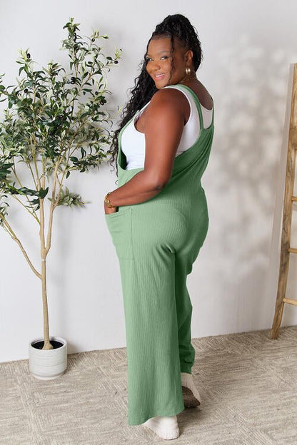Double Take Full Size Wide Strap Overall with Pockets – Gum Leaf by Double Take