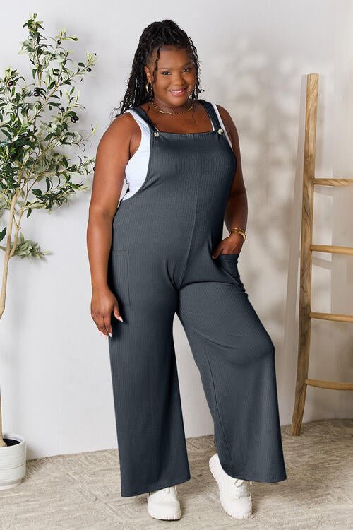 Double Take Full Size Wide Strap Overall with Pockets – Cloudy Blue by Double Take