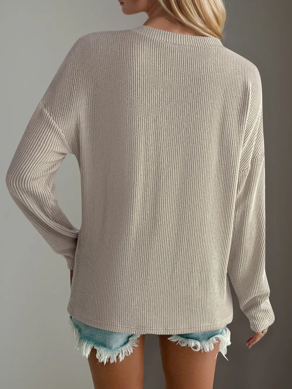 Double Take Pocketed Textured V - Neck Long Sleeve T-Shirt – Dust Storm Women's Top by Double Take