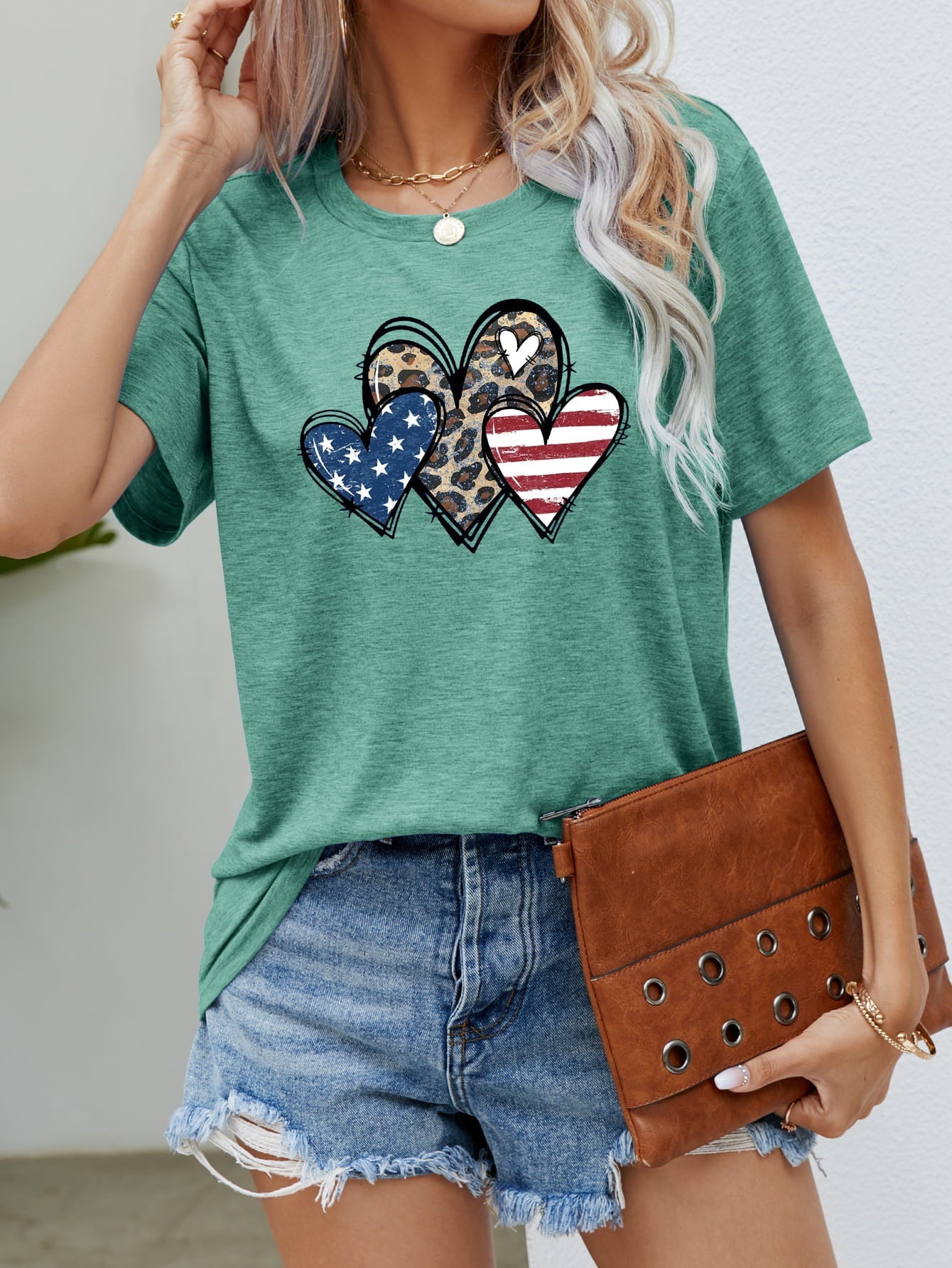 US Flag Leopard Heart Graphic Tee – Gum Leaf Women's Top for Shopify Collective (1 view)