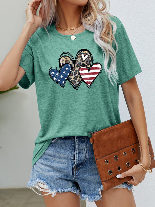 US Flag Leopard Heart Graphic Tee – Gum Leaf Women's Top for Shopify Collective (1 view)