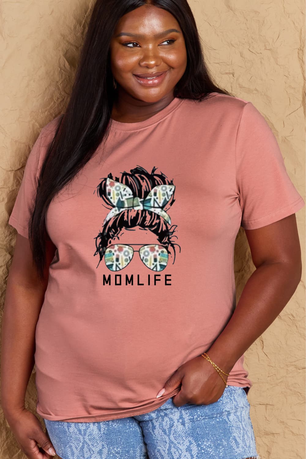 Simply Love Full Size MOM LIFE Graphic Cotton Tee – Charcoal by Simply Love