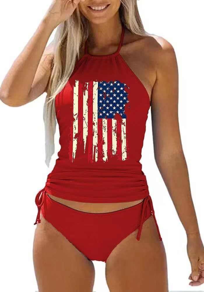 Women's USA Flag Halterneck Swimsuit – Bold, Elegant Two – Swin Suit by sbrtnhomes
