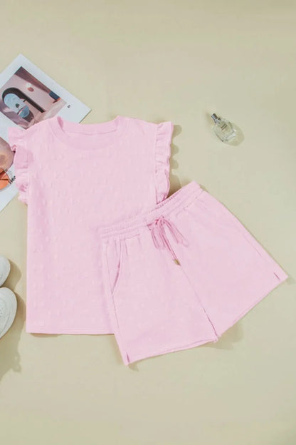 Bow Jacquard Ruffle Cap Sleeve Top and Shorts Set – Blush Pink for Shopify Collective (3 view)