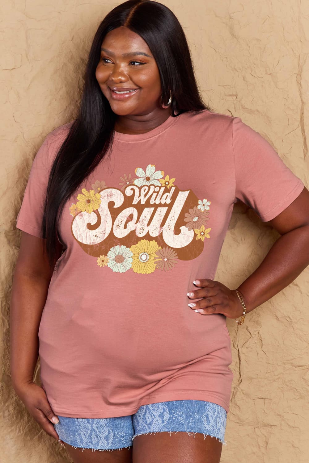 Simply Love Full Size WILD SOUL Graphic Cotton T-Shirt – Dusty Pink T-Shirt for Shopify Collective (4 view)