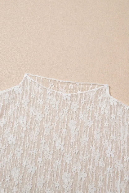 Sheer Floral Lace Long Sleeve Slim Fit Top – White for Shopify Collective (10 view)
