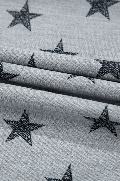 Star Print Tiered Ruffled Sleeve Crew Neck T Shirt – Gray by Simply Love