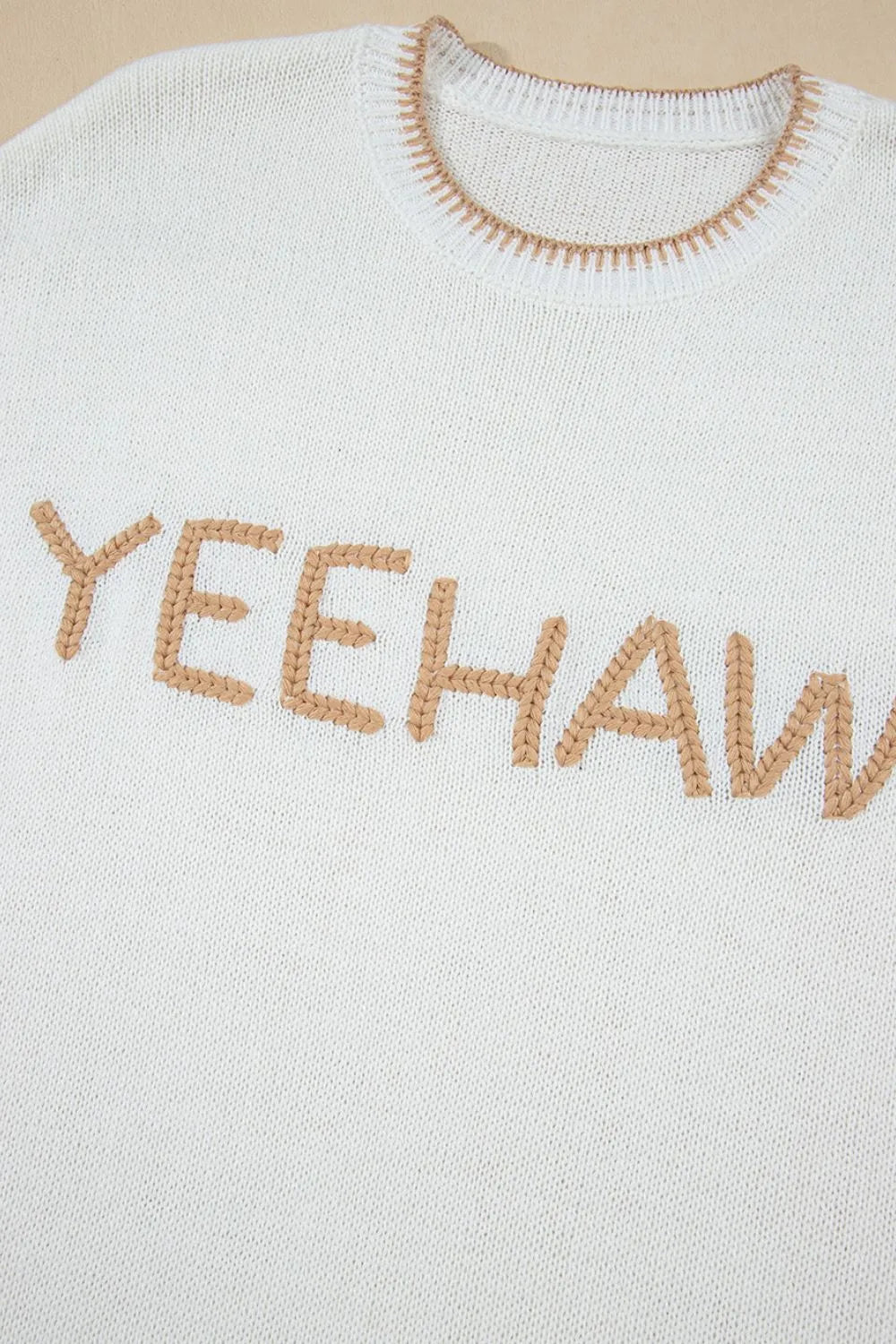 YEEHAW Stitch Edge Crew Neck Knit Top – White for Shopify Collective (8 view)